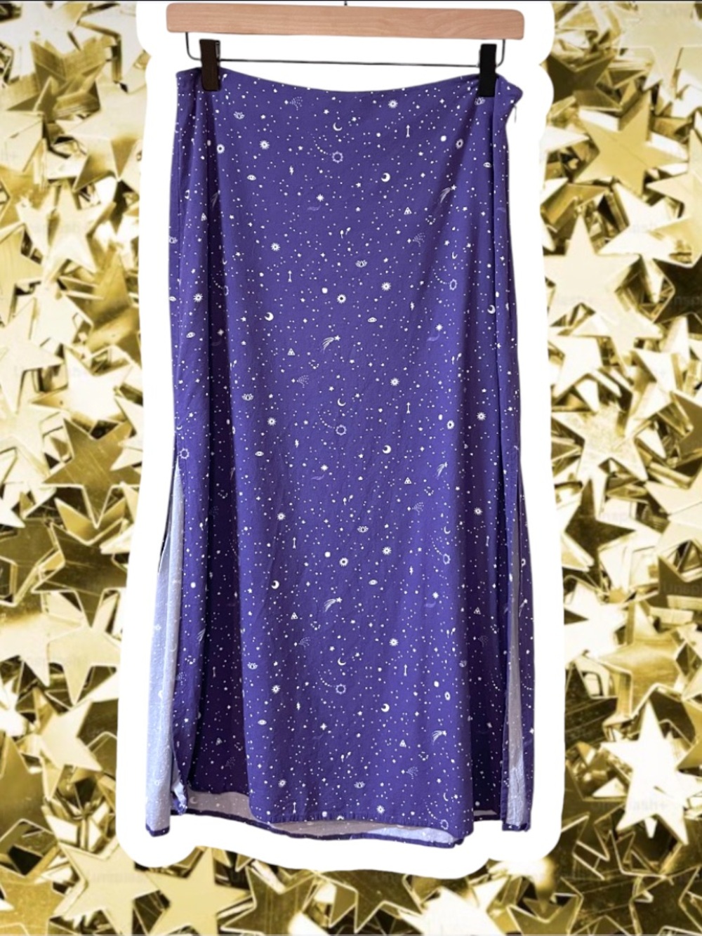 Marine Layer purple and white celestial moon and stars side slit midi skirt 4